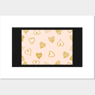 Gold Heart Pattern Mask -  Pink Background Masks Posters and Art